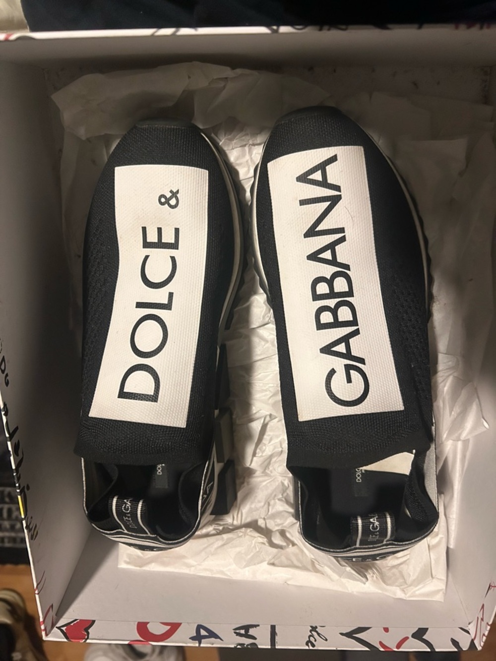 Dolce & Gabbana Black and White Logo Slip-Ons